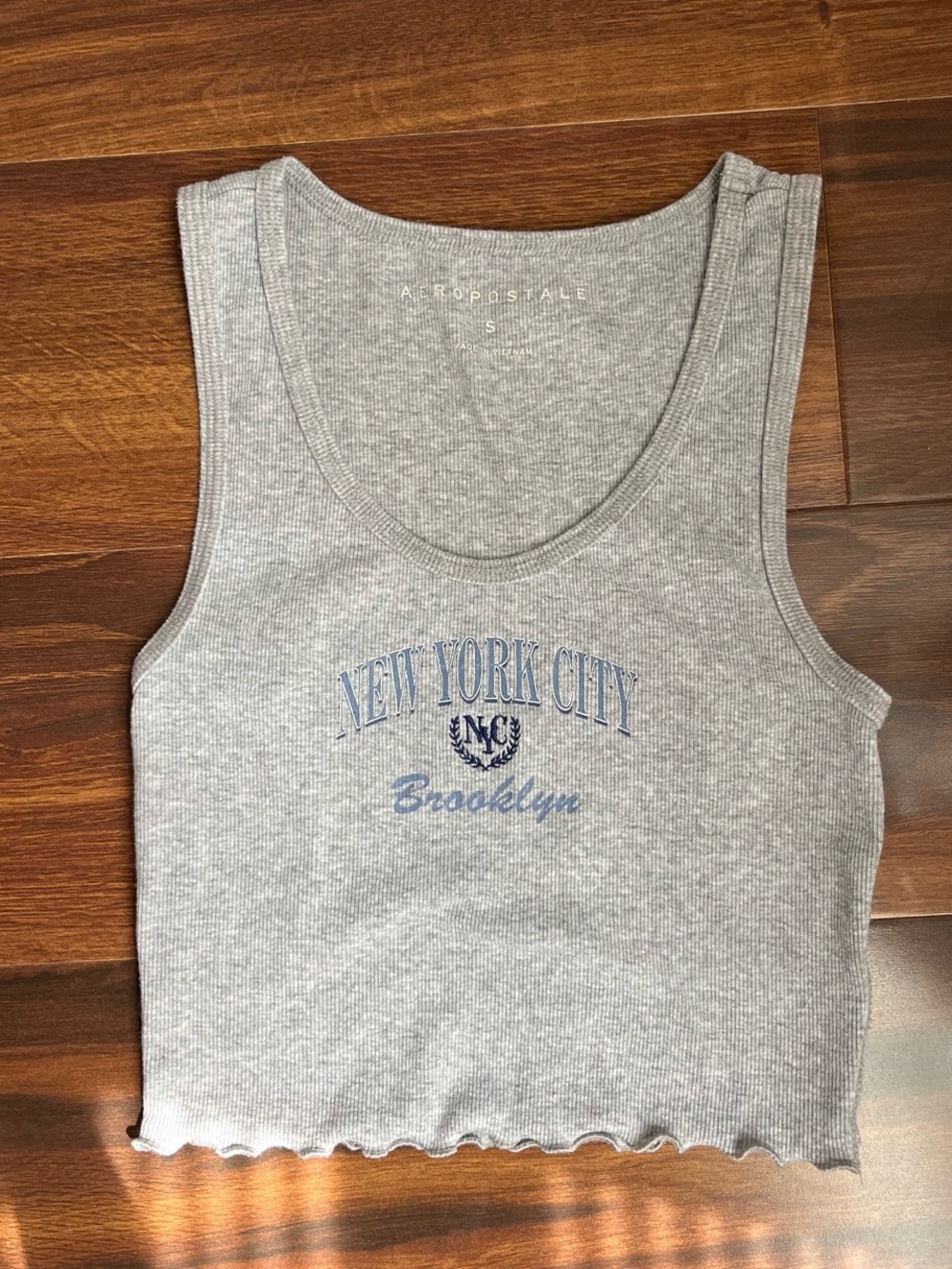 Aeropostale Gray Ribbed 'New York City Brooklyn' Tank with Blue Logo